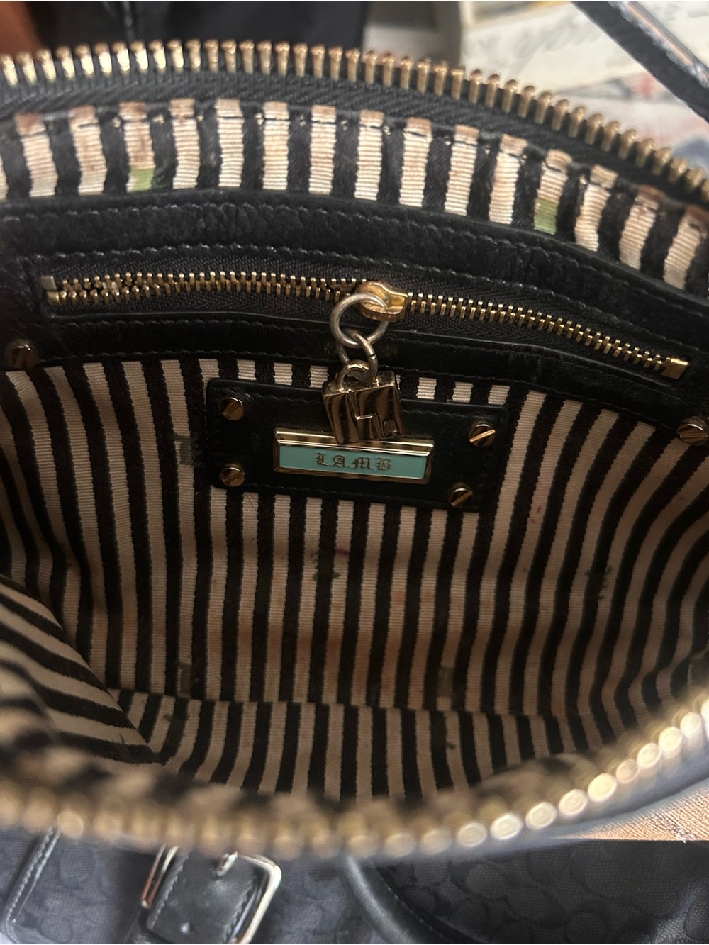 L.A.M.B. Brown Mini Shoulder Bag with Cream Stripe - Picture 7 of 8